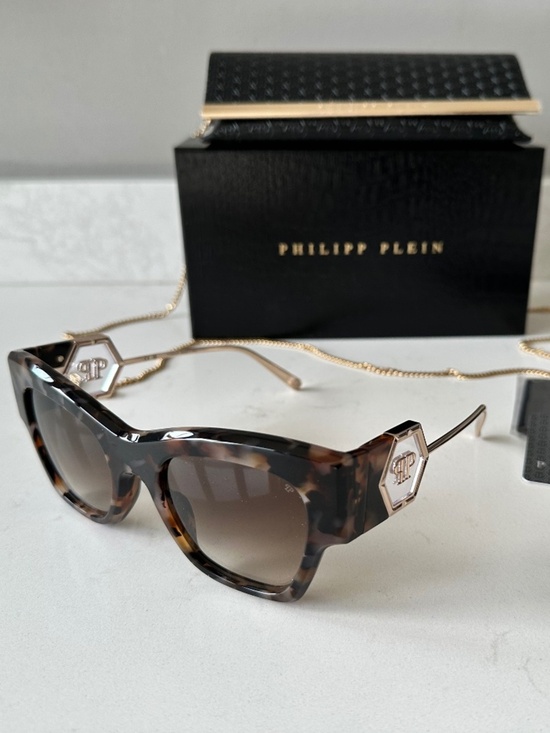 NWT Philipp Plein | Ladies Butterfly Sunglasses | Havana Purse Case & Chain Set